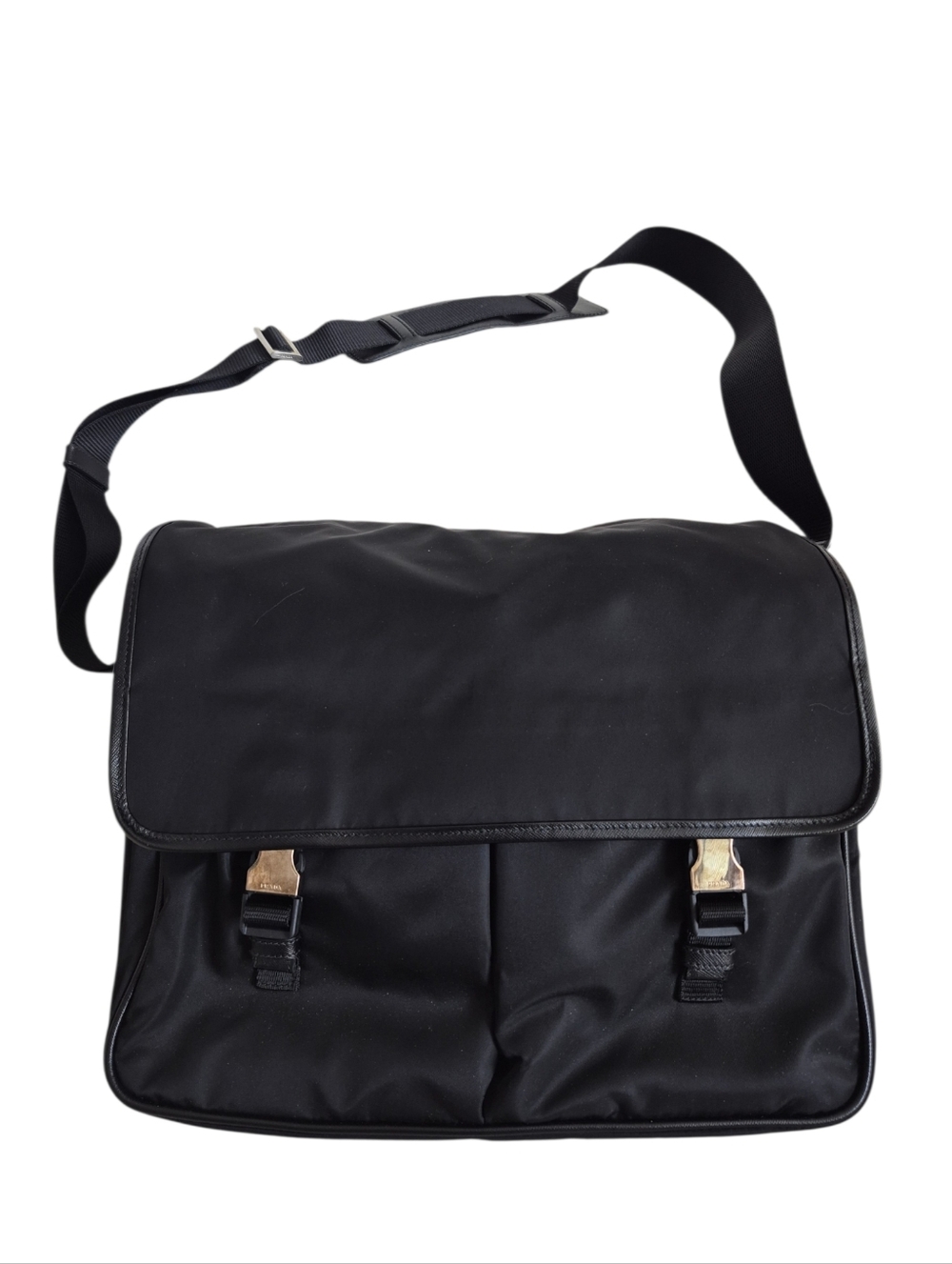PRADA Messenger Nero Tessuto Saffi Leather & Nylon Bag